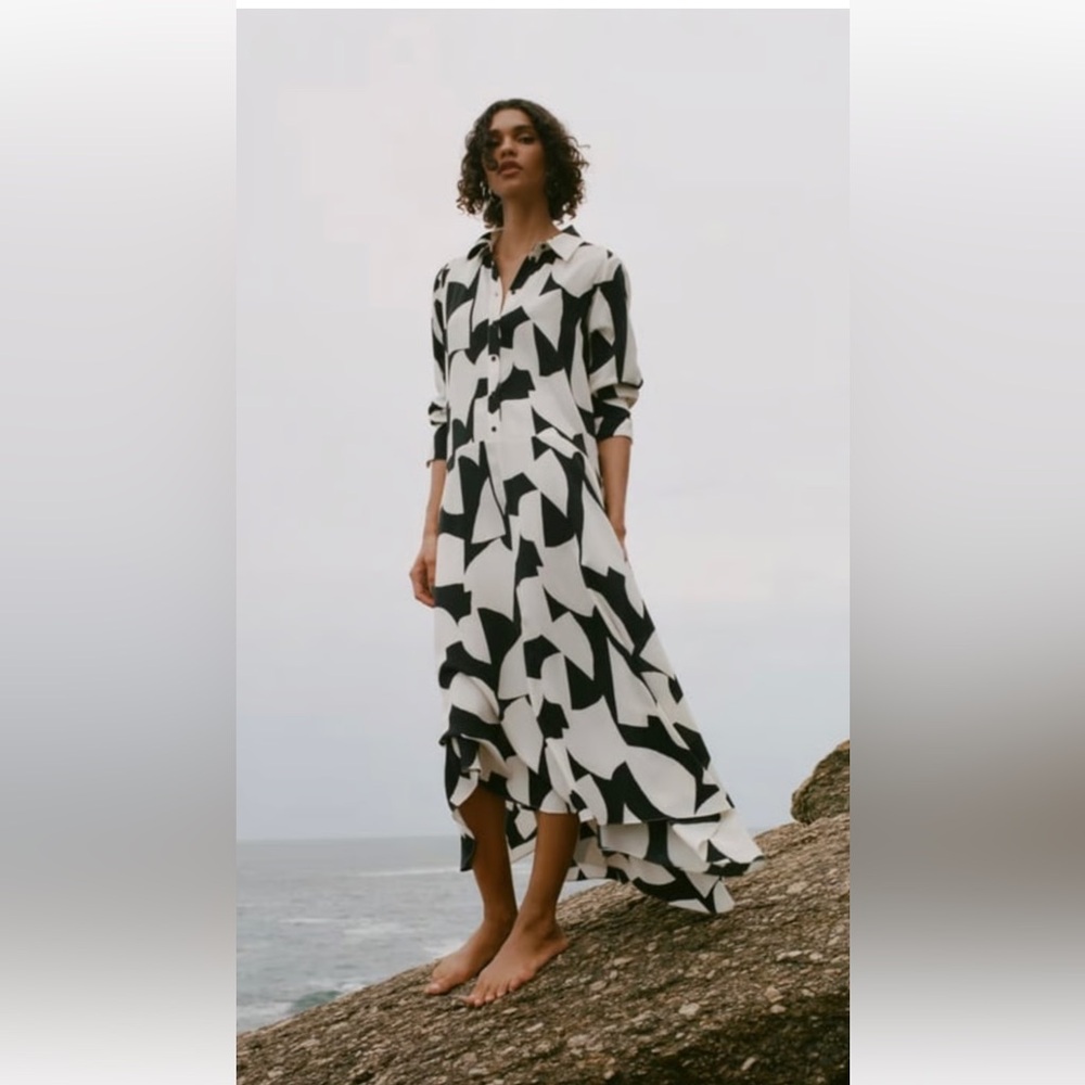 Zara Monochrome Abstract Long Sleeve Dress